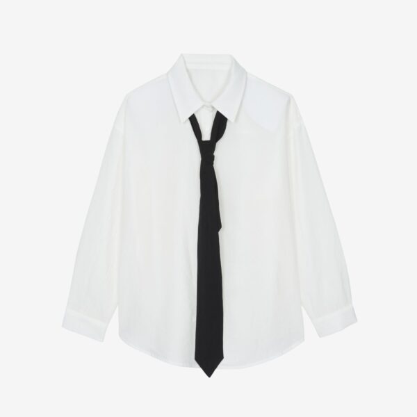 The Frankie Shop Patti Neck Tie Shirt - White - Oversized Minimalist Tops in White - Shop at Coveti