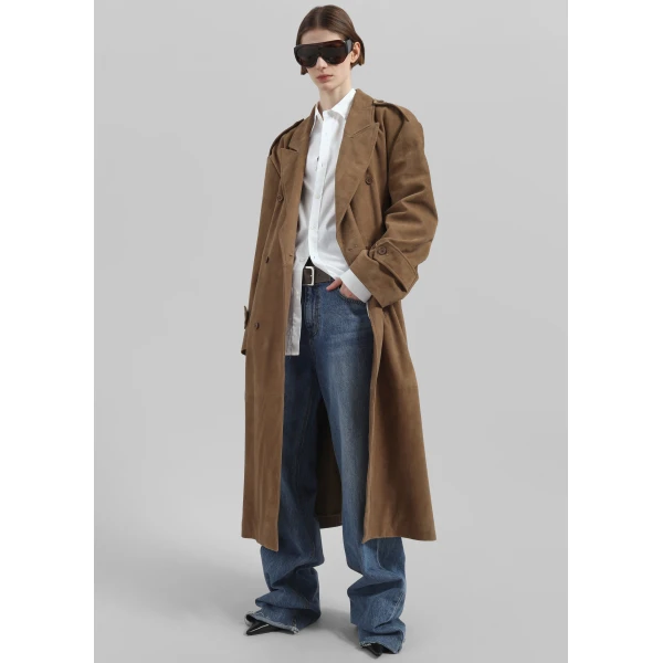 The Frankie Shop Pembroke Faux Suede Trench – Camel Coat, view 2