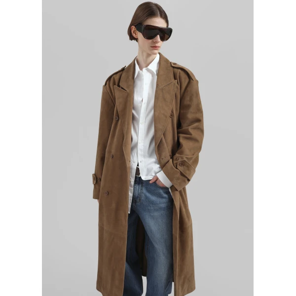 The Frankie Shop Pembroke Faux Suede Trench – Camel Coat, view 3