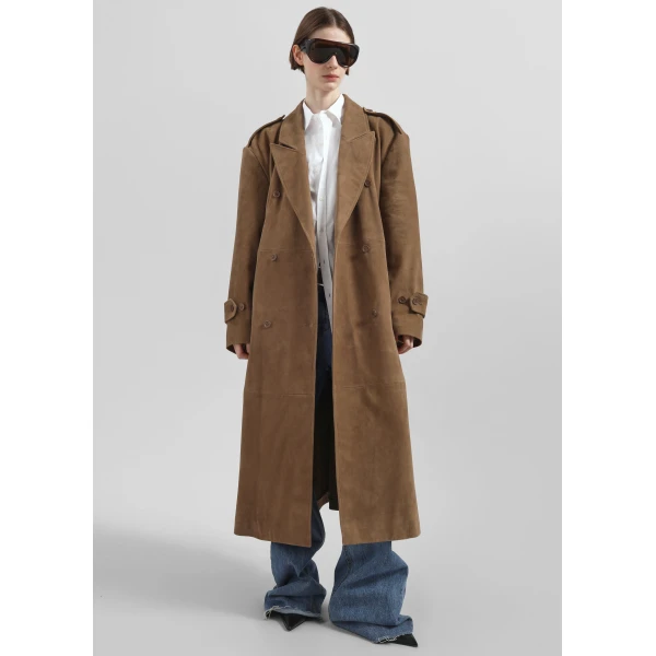 The Frankie Shop Pembroke Faux Suede Trench – Camel Coat, view 4