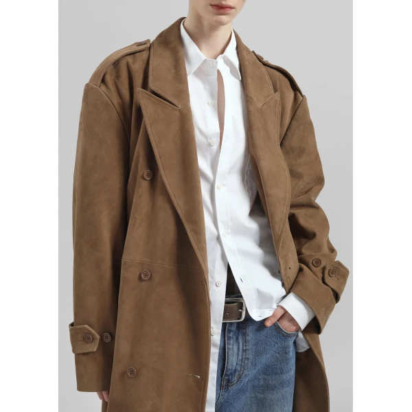 The Frankie Shop Pembroke Faux Suede Trench – Camel Coat, view 5