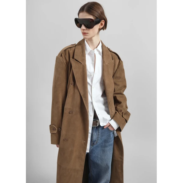 The Frankie Shop Pembroke Faux Suede Trench – Camel Coat, view 6