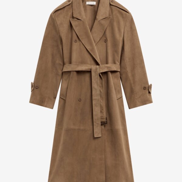 The Frankie Shop Pembroke Faux Suede Trench - Camel - Oversized Minimalist Coats in Brown - Shop at Coveti