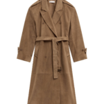 The Frankie Shop Pembroke Faux Suede Trench - Camel - Oversized Minimalist Coats in Brown - Shop at Coveti