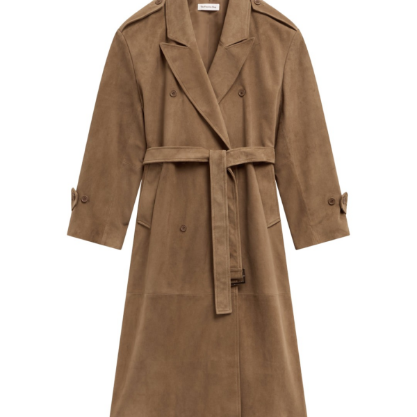 The Frankie Shop Pembroke Faux Suede Trench - Camel - Oversized Minimalist Coats in Brown - Shop at Coveti