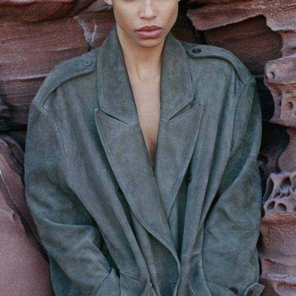 The Frankie Shop Pembroke Faux Suede Trench - Mousse - Oversized Minimalist Coats in Brown - Shop at Coveti