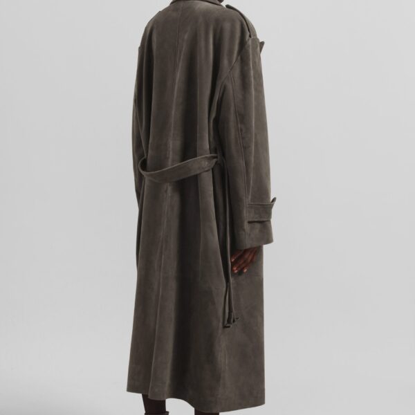 The Frankie Shop Pembroke Faux Suede Trench - Mousse - Oversized Minimalist Coats in Brown - Shop at Coveti