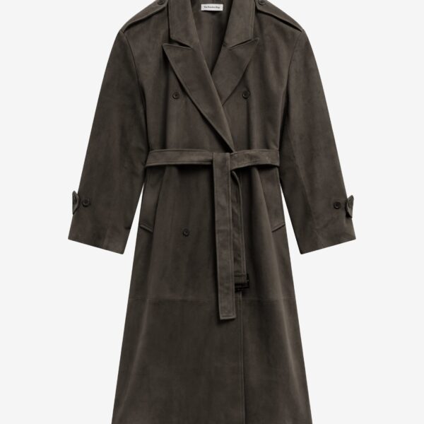 The Frankie Shop Pembroke Faux Suede Trench - Mousse - Oversized Minimalist Coats in Brown - Shop at Coveti