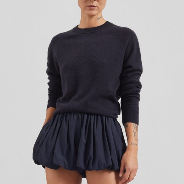 The Frankie Shop Penola Mini Balloon Shorts - Navy - Oversized Minimalist Shorts in Blue - Shop at Coveti