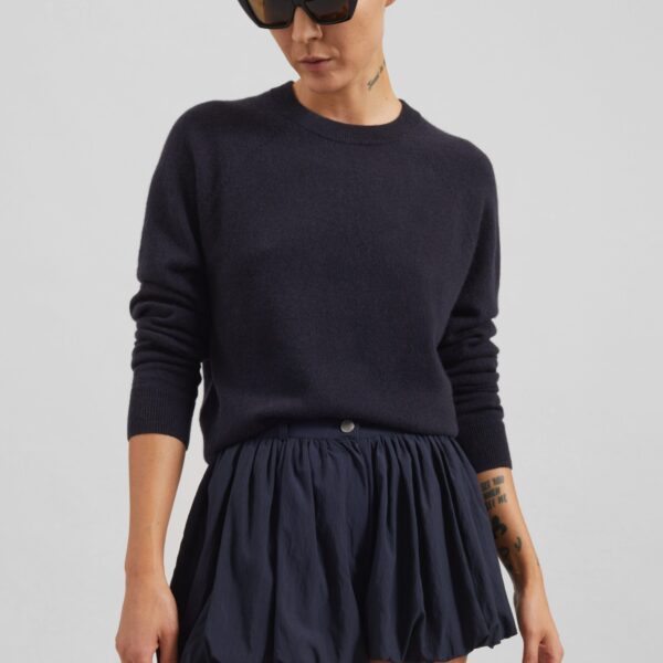 The Frankie Shop Penola Mini Balloon Shorts - Navy - Oversized Minimalist Shorts in Blue - Shop at Coveti