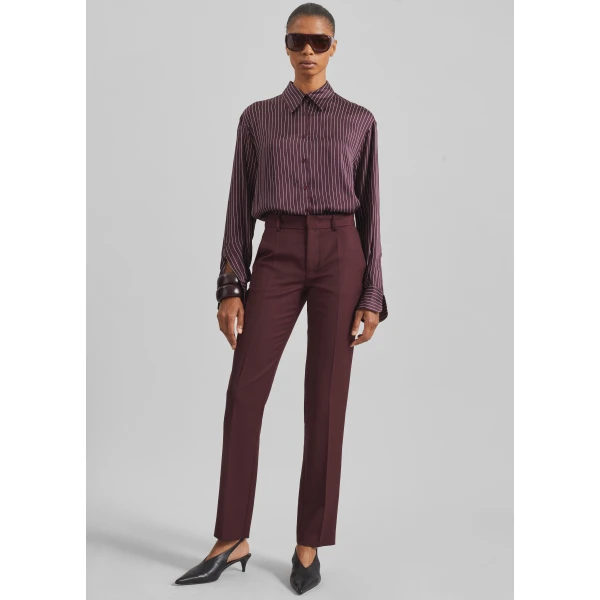 The Frankie Shop Peri Satin Fluid Shirt – Burgundy/White Pinstripe, view 4