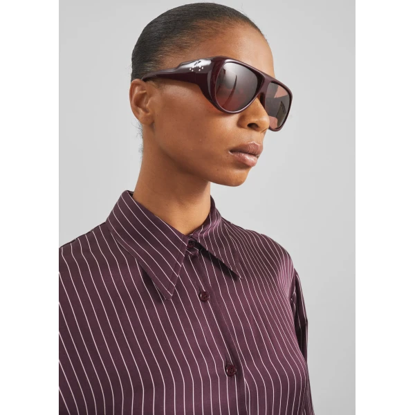 The Frankie Shop Peri Satin Fluid Shirt – Burgundy/White Pinstripe, view 7