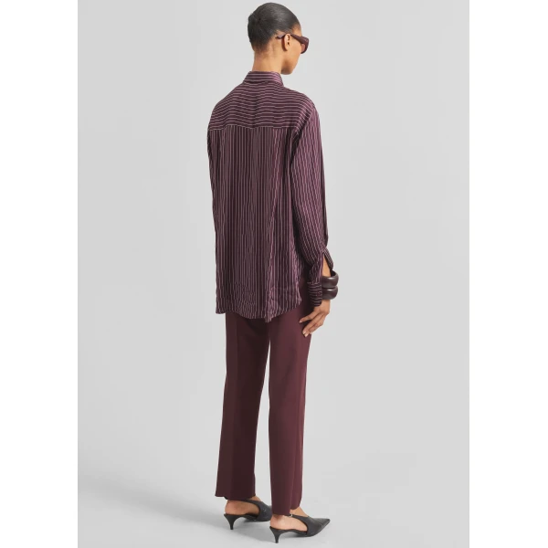 The Frankie Shop Peri Satin Fluid Shirt – Burgundy/White Pinstripe, view 9
