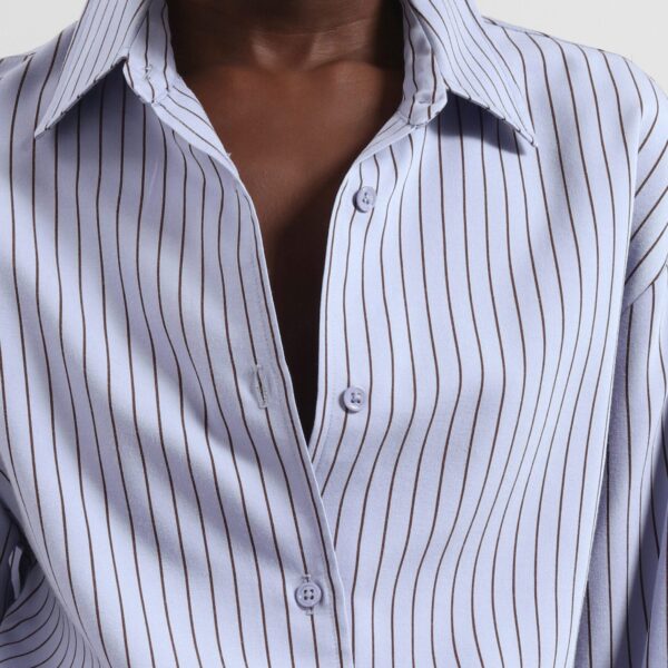 The Frankie Shop Peri Striped Fluid Shirt - Blue/Brown - Oversized Minimalist Tops in Blue - Shop at Coveti