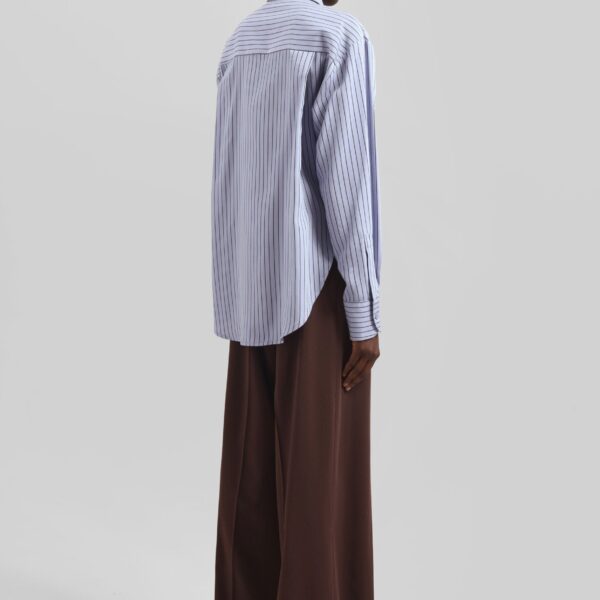 The Frankie Shop Peri Striped Fluid Shirt - Blue/Brown - Oversized Minimalist Tops in Blue - Shop at Coveti