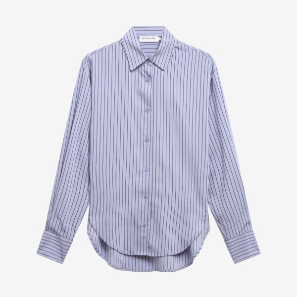 The Frankie Shop Peri Striped Fluid Shirt - Blue/Brown - Oversized Minimalist Tops in Blue - Shop at Coveti