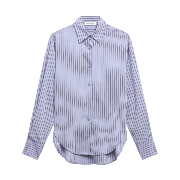 The Frankie Shop Peri Striped Fluid Shirt - Blue/Brown - Oversized Minimalist Tops in Blue - Shop at Coveti