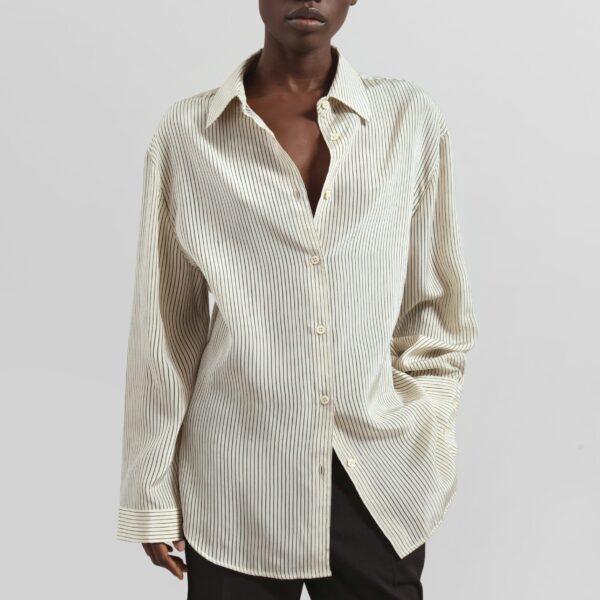 The Frankie Shop Peri Striped Shirt - Ivory/Black - Oversized Minimalist Tops in Black - Shop at Coveti