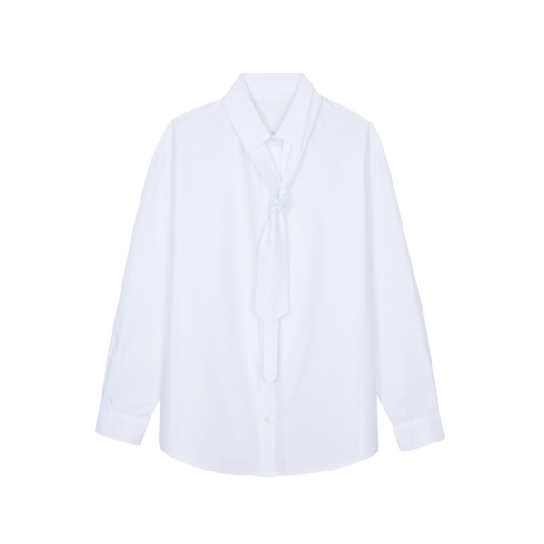 The Frankie Shop Perna Tie Neck Shirt - White - Oversized Minimalist Tops in White - Shop at Coveti