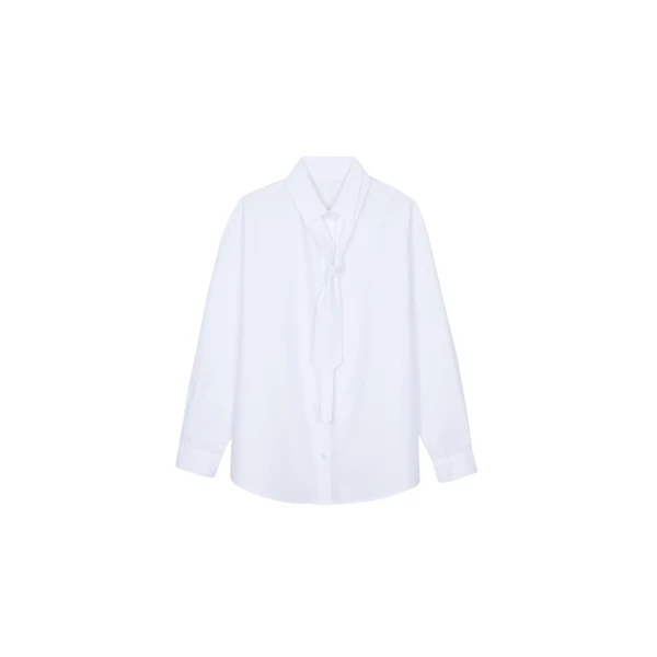 The Frankie Shop Perna Tie Neck Shirt - White - Oversized Minimalist Tops in White - Shop at Coveti