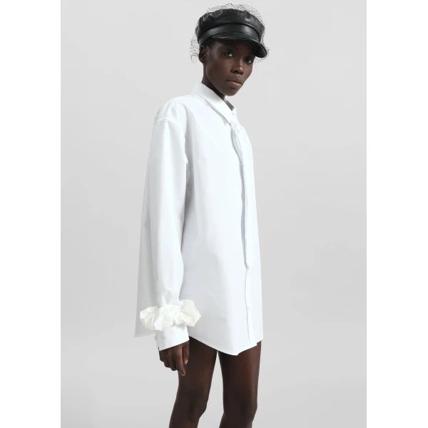 The Frankie Shop Perna Tie Neck Shirt – White, view 3