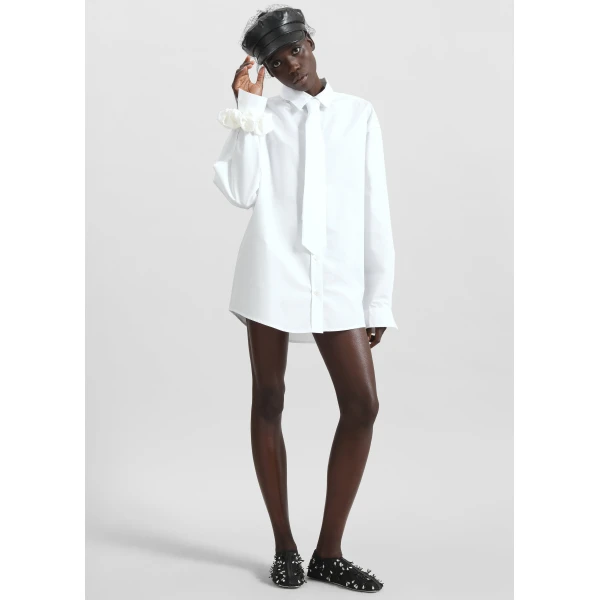 The Frankie Shop Perna Tie Neck Shirt – White, view 4