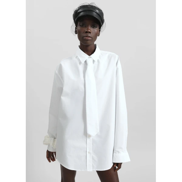 The Frankie Shop Perna Tie Neck Shirt – White, view 5