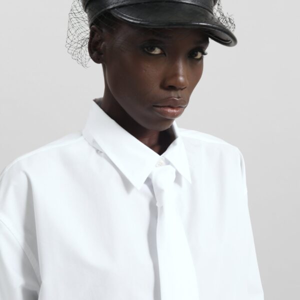The Frankie Shop Perna Tie Neck Shirt - White - Oversized Minimalist Tops in White - Shop at Coveti