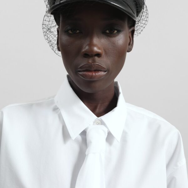 The Frankie Shop Perna Tie Neck Shirt - White - Oversized Minimalist Tops in White - Shop at Coveti