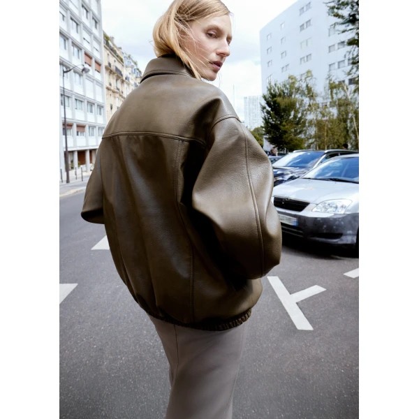 The Frankie Shop Prescott Faux Leather Jacket - Moss Green - Oversized Minimalist Jackets in Green - Shop at Coveti