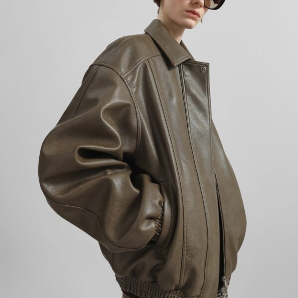The Frankie Shop Prescott Faux Leather Jacket - Moss Green - Oversized Minimalist Jackets in Green - Shop at Coveti