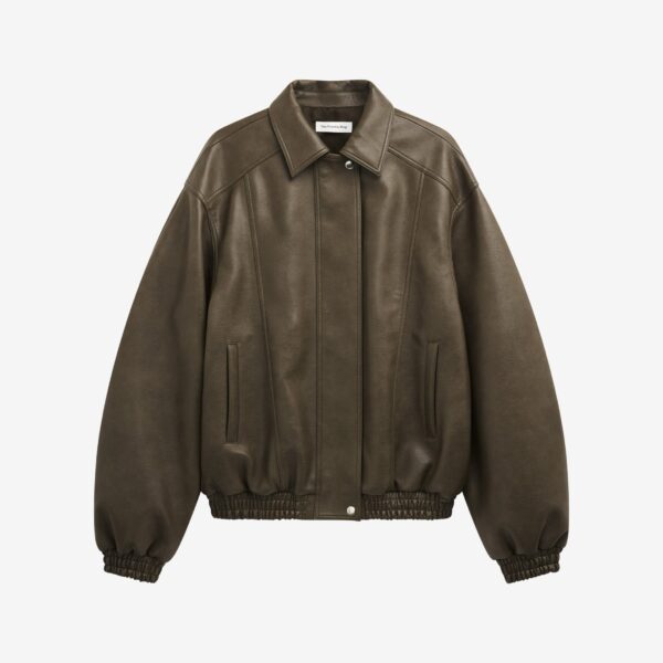 The Frankie Shop Prescott Faux Leather Jacket - Moss Green - Oversized Minimalist Jackets in Green - Shop at Coveti
