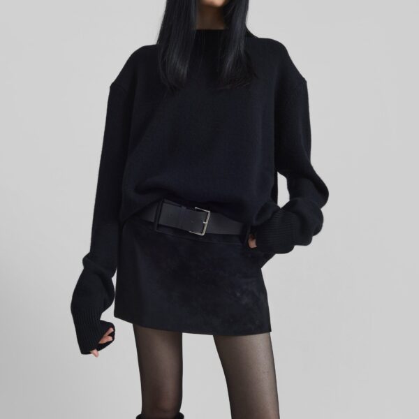 The Frankie Shop Rafaela Padded Knit Sweater - Black - Oversized Minimalist Knitwear in Black - Shop at Coveti