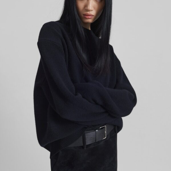 The Frankie Shop Rafaela Padded Knit Sweater - Black - Oversized Minimalist Knitwear in Black - Shop at Coveti