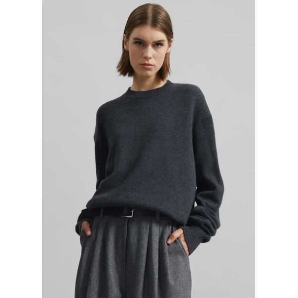 The Frankie Shop Rafaela Padded Knit Sweater – Dark Grey Melange, view 2