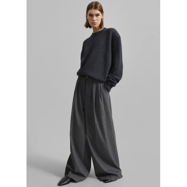 The Frankie Shop Rafaela Padded Knit Sweater – Dark Grey Melange, view 3