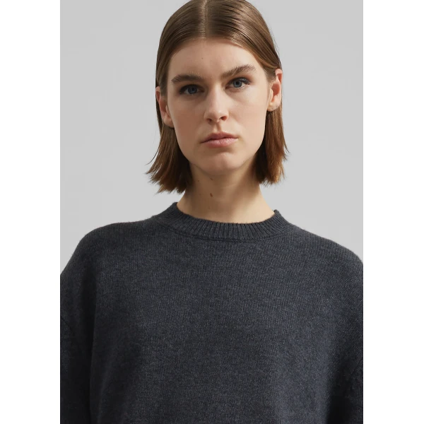 The Frankie Shop Rafaela Padded Knit Sweater – Dark Grey Melange, view 4