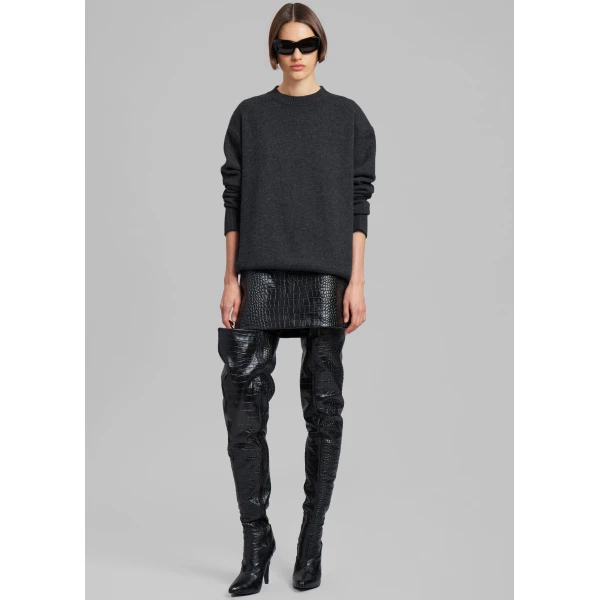 The Frankie Shop Rafaela Padded Knit Sweater – Dark Grey Melange, view 5