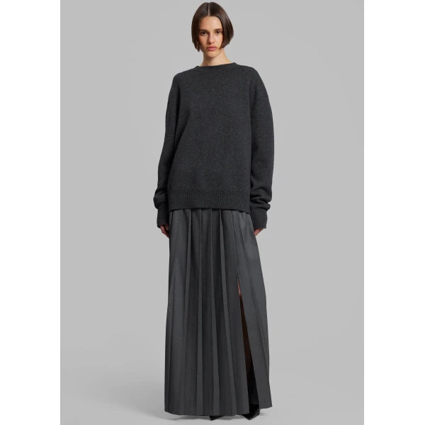 The Frankie Shop Rafaela Padded Knit Sweater – Dark Grey Melange, view 6