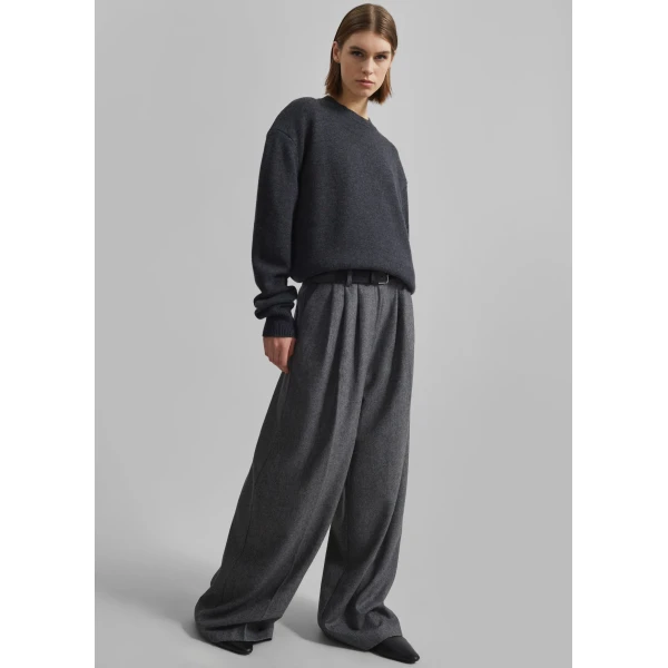 The Frankie Shop Rafaela Padded Knit Sweater – Dark Grey Melange, view 7