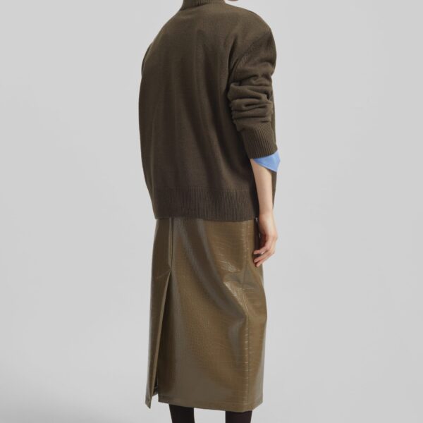 The Frankie Shop Rafaela Padded Knit Sweater - Olive - Oversized Minimalist Knitwear in Green - Shop at Coveti