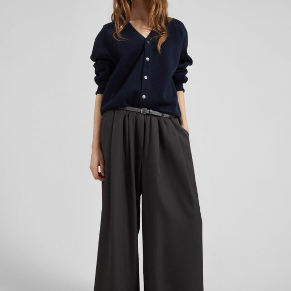 The Frankie Shop Ramsen Pleated Wide Trousers - Charcoal - Oversized Minimalist Pants in Blue - Shop at Coveti
