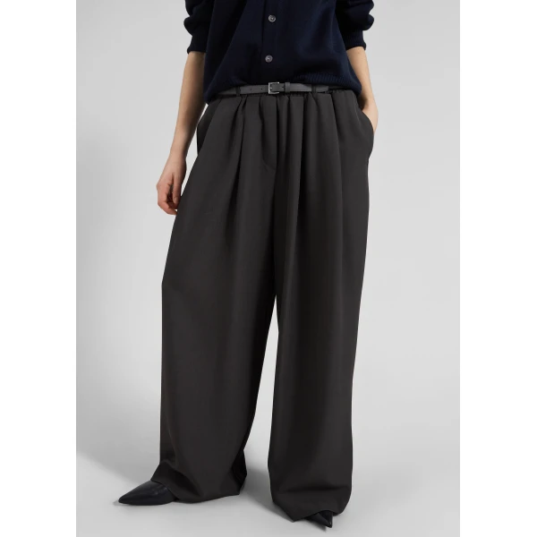 The Frankie Shop Ramsen Pleated Wide Trousers – Charcoal, view 5