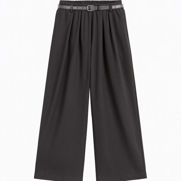 The Frankie Shop Ramsen Pleated Wide Trousers - Charcoal - Oversized Minimalist Pants in Blue - Shop at Coveti