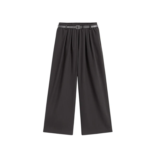 The Frankie Shop Ramsen Pleated Wide Trousers - Charcoal - Oversized Minimalist Pants in Blue - Shop at Coveti