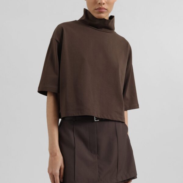 The Frankie Shop Reza Cropped Tee - Brown - Oversized Minimalist Tops in Brown - Shop at Coveti