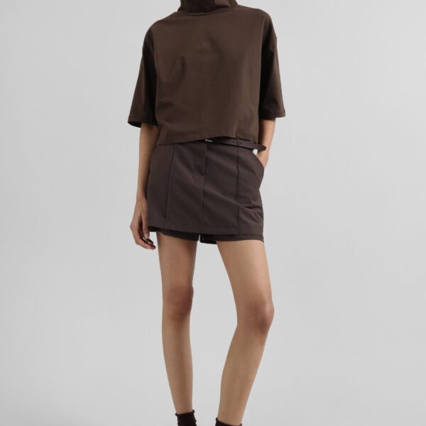 The Frankie Shop Reza Cropped Tee - Brown - Oversized Minimalist Tops in Brown - Shop at Coveti