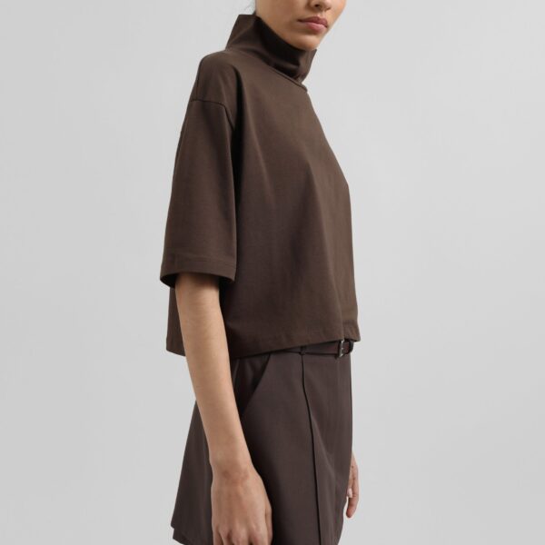 The Frankie Shop Reza Cropped Tee - Brown - Oversized Minimalist Tops in Brown - Shop at Coveti