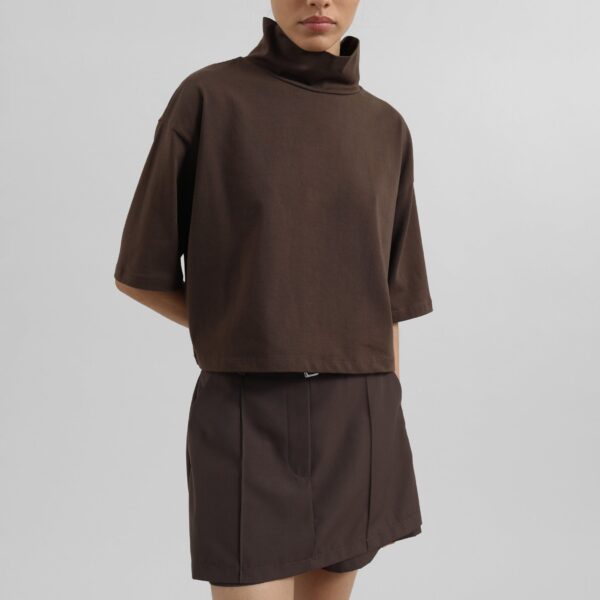 The Frankie Shop Reza Cropped Tee - Brown - Oversized Minimalist Tops in Brown - Shop at Coveti