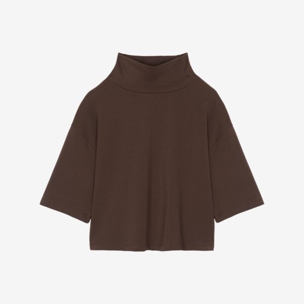 The Frankie Shop Reza Cropped Tee - Brown - Oversized Minimalist Tops in Brown - Shop at Coveti